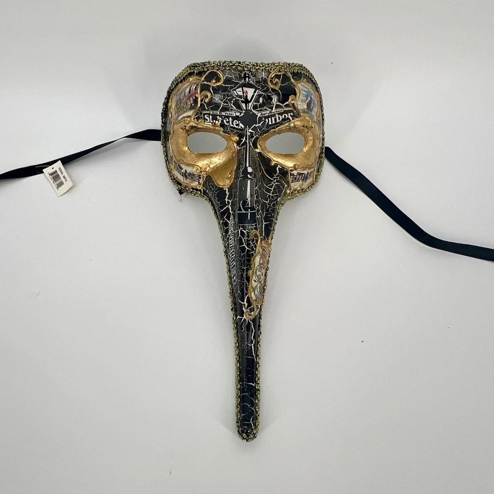 Plague Doctor Long Beak Masquerage Mask New Orleans French Quarter Gold - NEW